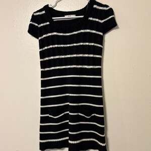 Papaya Y2K Striped Sweater Dress with Pockets, Black & White, Short Sleeve